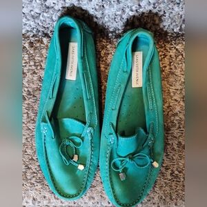 Saks Fifth Avenue Turquoise Suede Driving Mocs, Size 10
